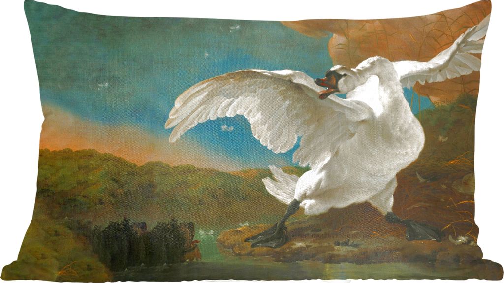 MuchoWow Zierkissen Sofakissen Wohnzimmer Dekokissen 50x30 cm Schwan - Alte Meister - Jan Asselijn - Wohnzimmerdekoration - Polster mit Photo