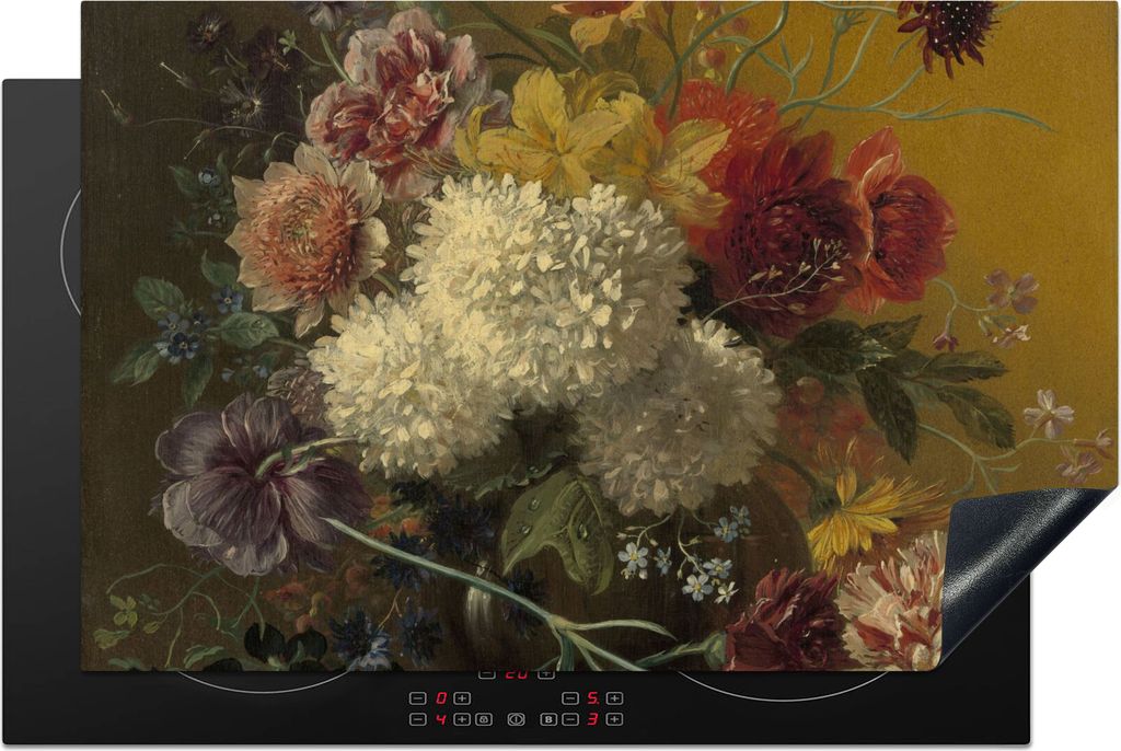 KitchenYeah Herdabdeckplatte Stilleben mit Blumen - Gemälde von G.J.J Van Os , 81x52cm, Küche Deko, Glaskeramikkochfeld Herdabdeckung, Abdeckpl...