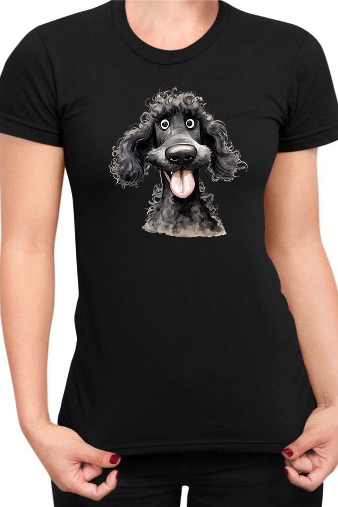 Damen T-Shirt Funny Dogs Breeds Standard Poodle Dog Breed 020, Lady XL / Schwarz