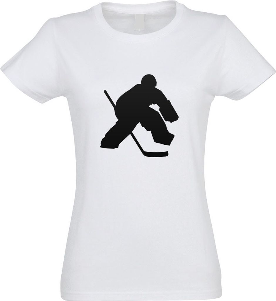 Kiwistar - T-Shirt tailliert - Damen - Weiss - Eishockey Puck Spieler Figur - mit Motiv Bedruckt - Funshirt Design - Sport - Freizeit - Damen - L