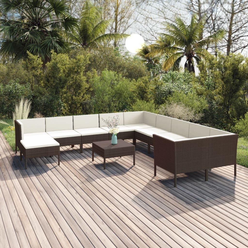 12-tlg. Garten-Lounge-Set mit Auflagen Poly Rattan Braun , Gartenmöbel-Sets Design 2024