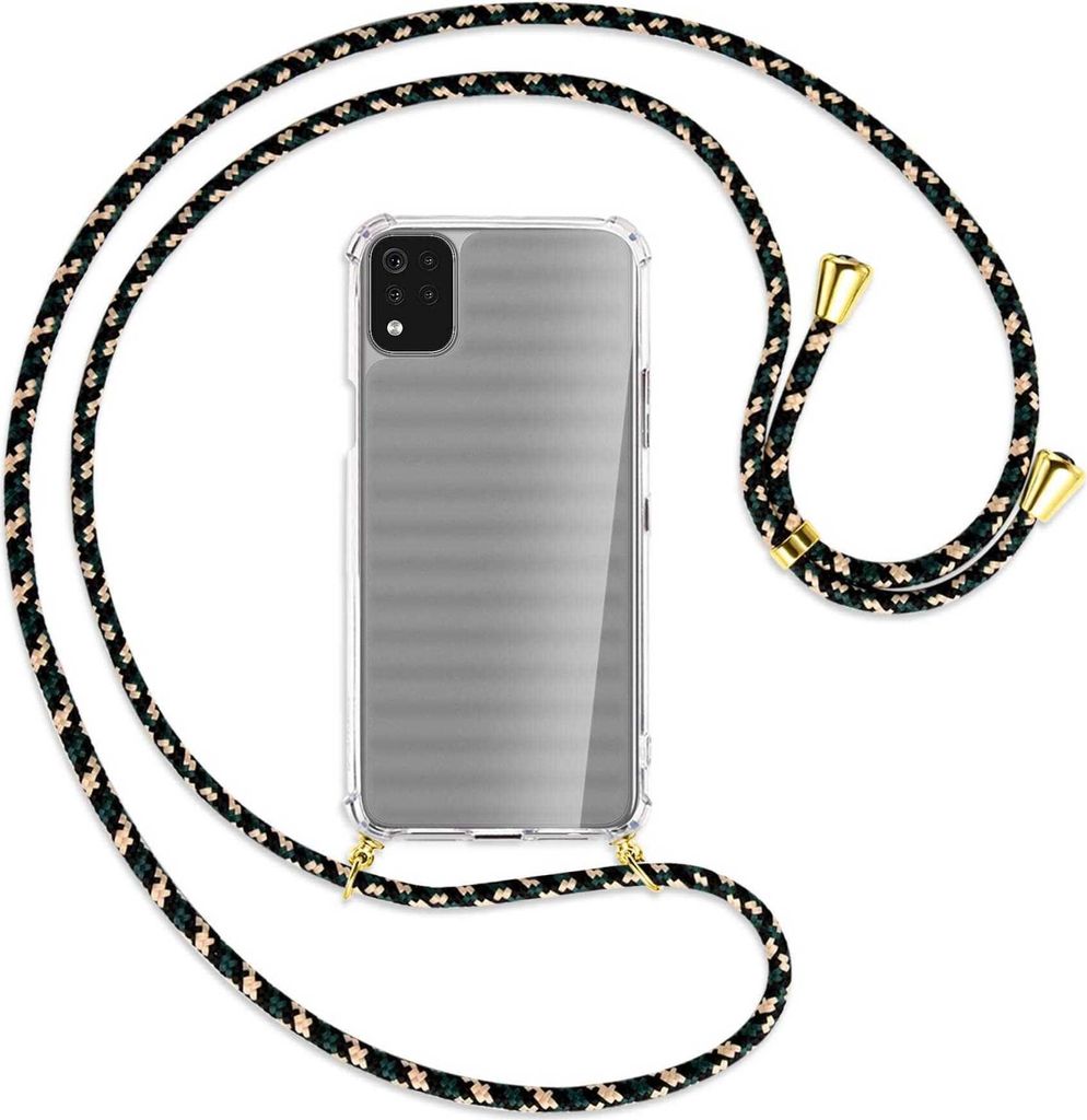Handykette Backcover-Schutzhülle mit Band (Metall goldfarben) für LG K42 LM-K420 - camouflage