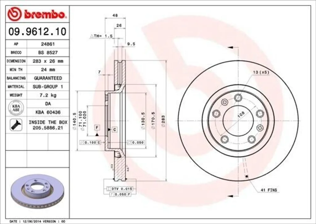 Disque de frein ventilé BREMBO pour Peugeot 605 - Qualité OE 4246F4