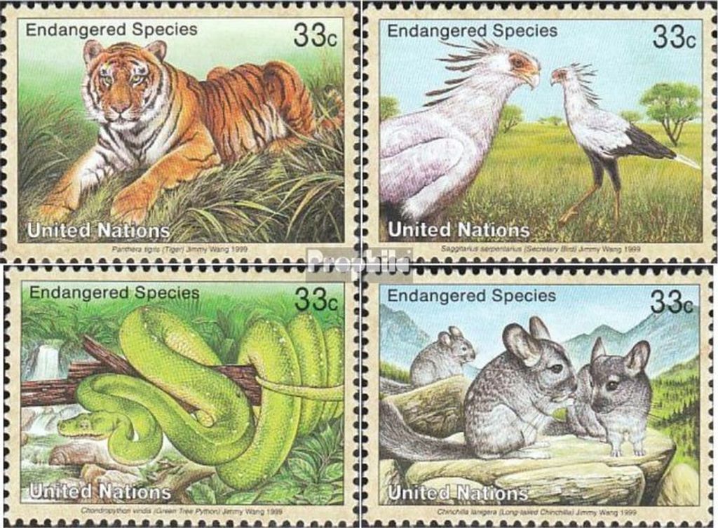 Briefmarken UNO - New York 1999 Mi 815-818 (kompl.Ausg.) postfrisch Gefährdtete Tiere