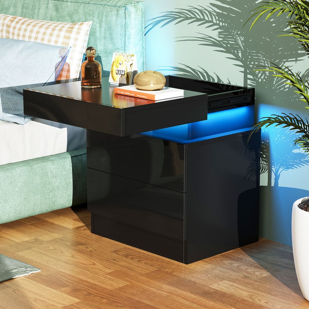 Nachttisch Nachtschrank mit LED-Beleuchtung mit 2 Schubladen 42x35x52cm schwarz