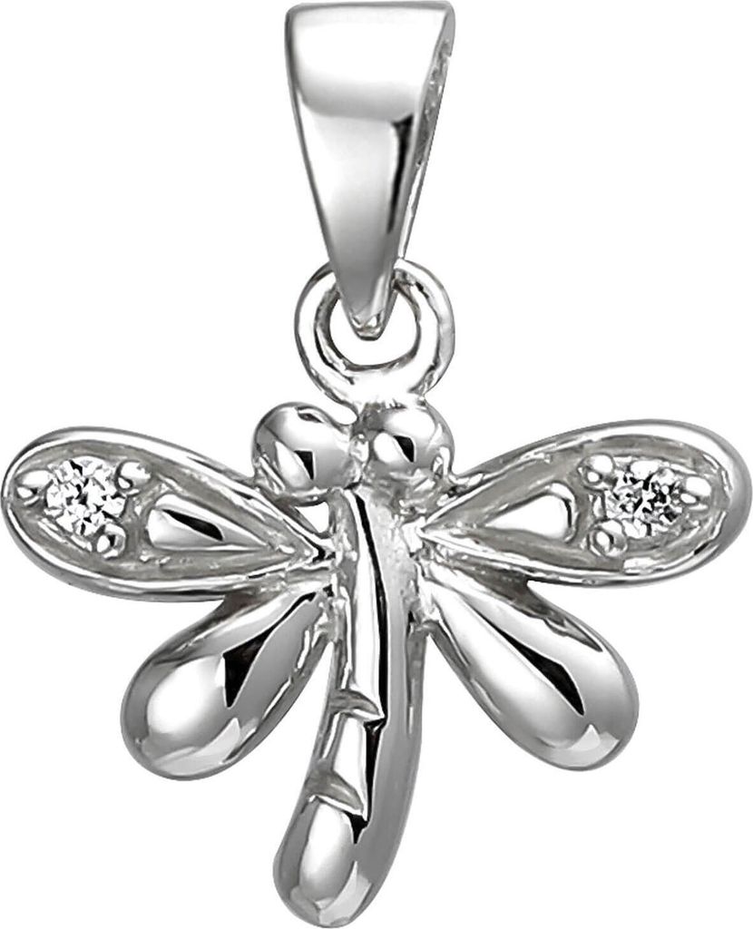 Kinder Anhänger Libelle aus 925 Silber mit 2 Zirkonia Halsschmuck rhodiniert