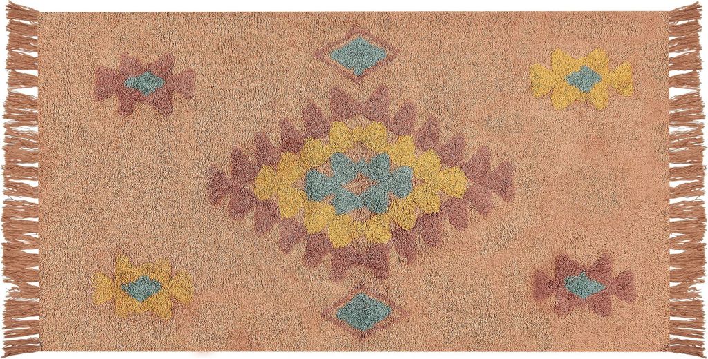 BELIANI Teppich Orange Baumwolle 80 x 150 cm Rechteckig Geometrisches Muster mit Fransen Boho Stil Handgetuftet für Wohnzimmer Schlafzimmer Flur