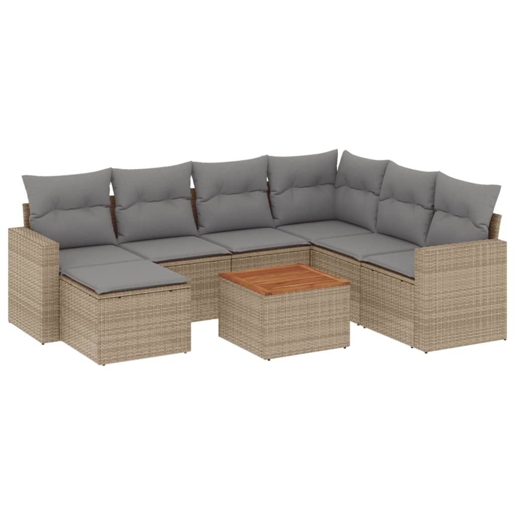 8-tlg. Garten-Sofagarnitur mit Kissen Beige Poly Rattan Produktbild 