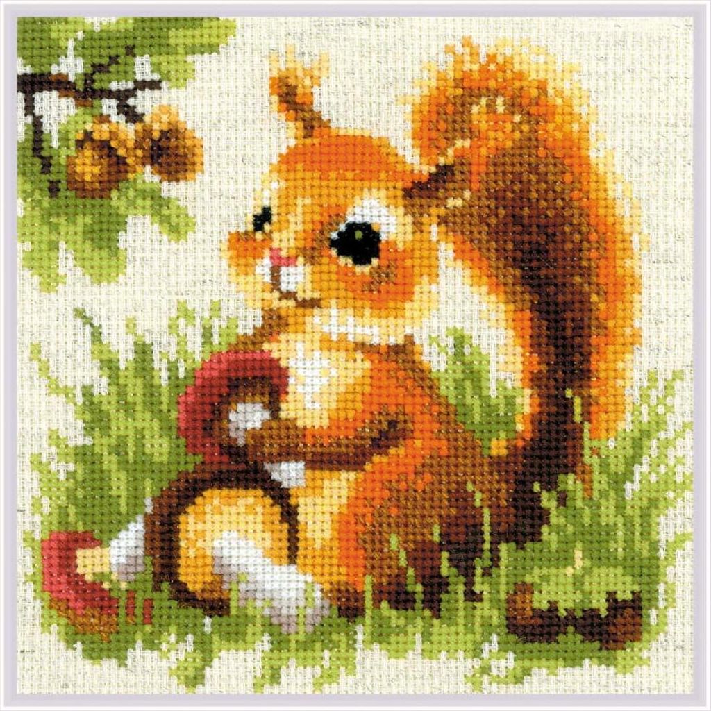 Riolis Kreuzstich Set "Eichhörnchen", Zählmuster, 20x20cm