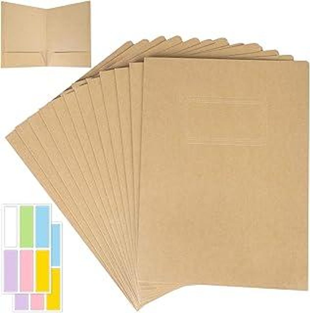 12 Stück Präsentationsmappe A4 Kraft, Präsentationsmappe with 12 Labels, Kraftpapier Dokumentenmappe Karton mit Visitenkartenschlitz, Ordner Ums...