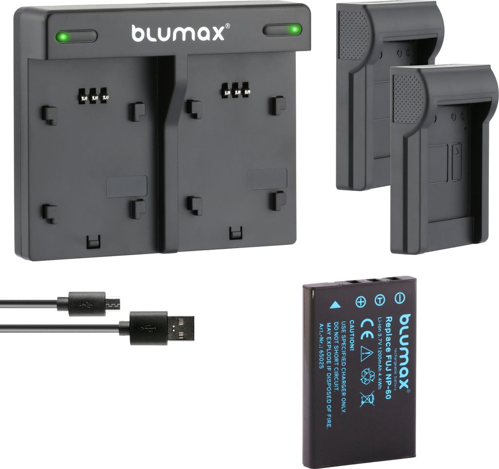 1x Akku + Lader für Fuji NP-60 Fujifilm Finepix F601, M603 1200 mAh (3,7V)