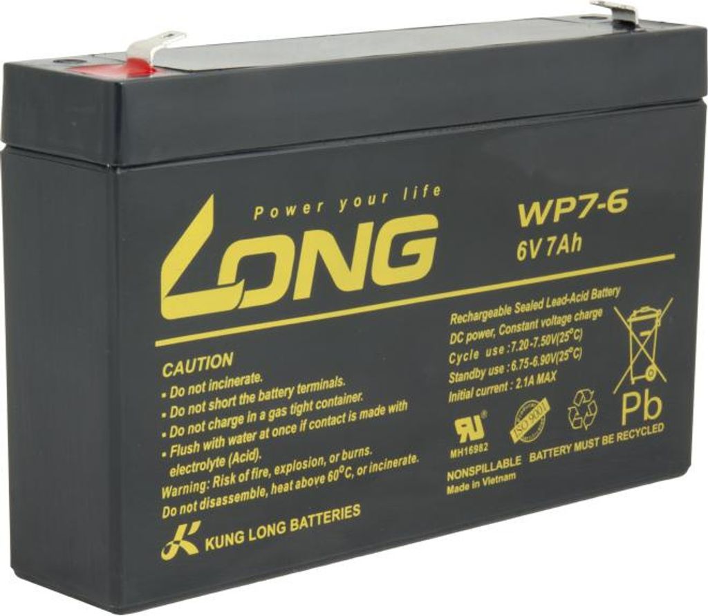 Long 6V 7Ah olověný akumulátor F1