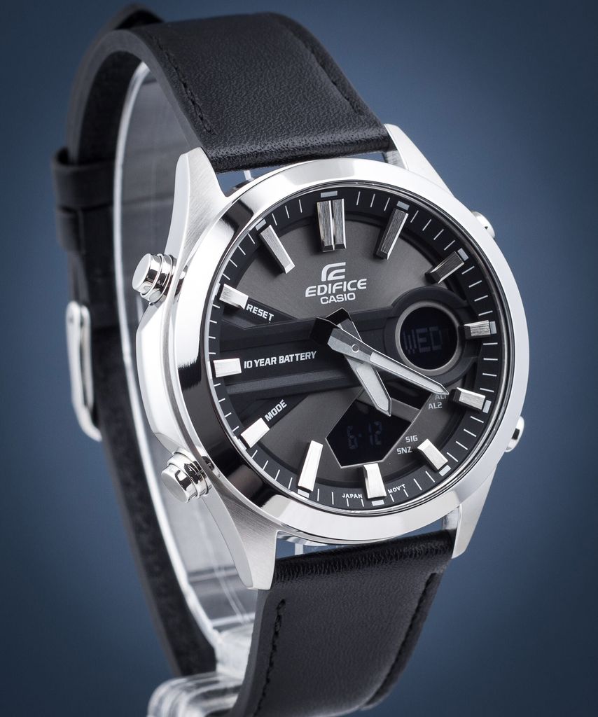 Casio Edifice EFV-C120L-8AEF – Orologio Uomo Analogico-Digitale Al Quarzo, Cassa Acciaio 45mm, Cinturino Pelle Nero