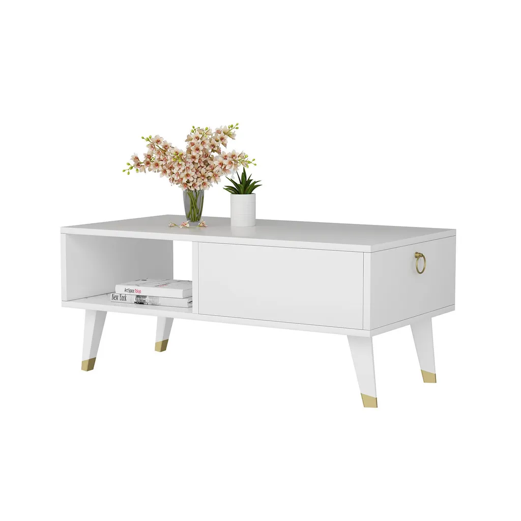 Table basse blanche robuste Delux 90 cm : Finies les traces et taches