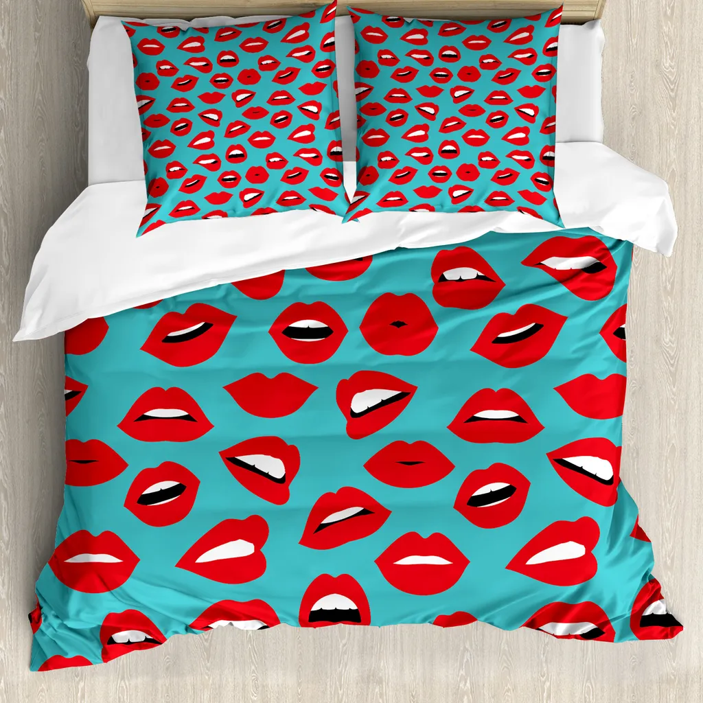 Housse de Couette ABAKUHAUS Femme Rétro Rouge à Lèvres 155x220 cm