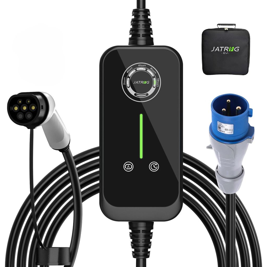JATRHG P1 mobiles Ladegerät für Elektrofahrzeuge 7,2 kW / 1-Phasig mit 12 m Typ-2-Kabel und umschaltbarem Strom von 32 A bis 8 A