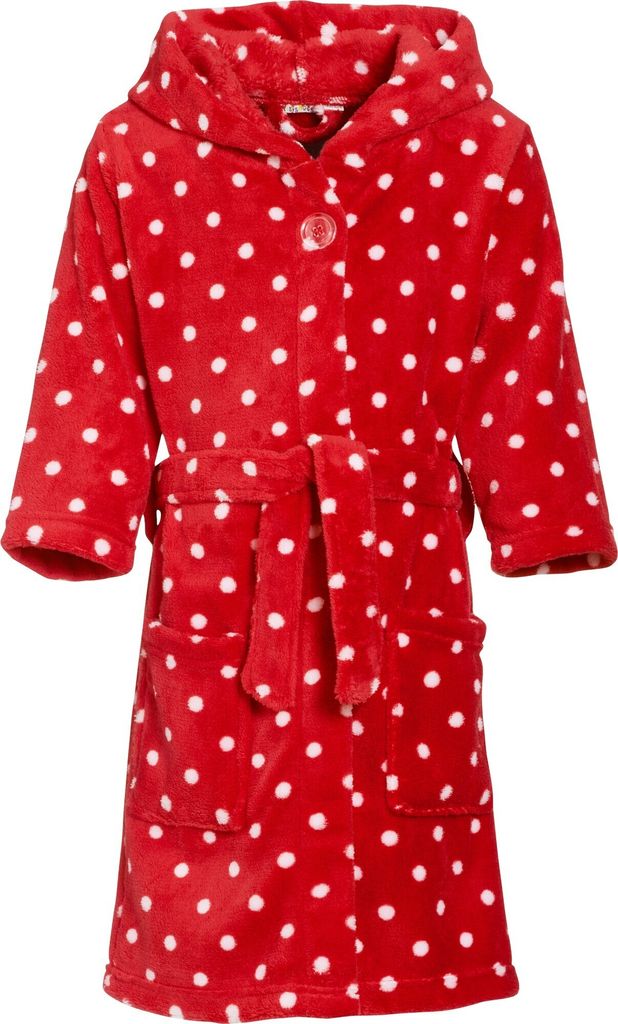 Playshoes - Fleece-Bademantel mit Kapuze - Punkte Rot, Gr. 122/128