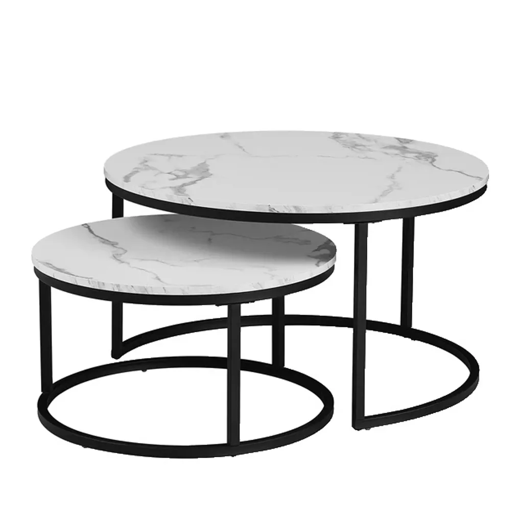 Table Basse Texture Marbre 80cm - Design 2 en 1 avec Support Métallique