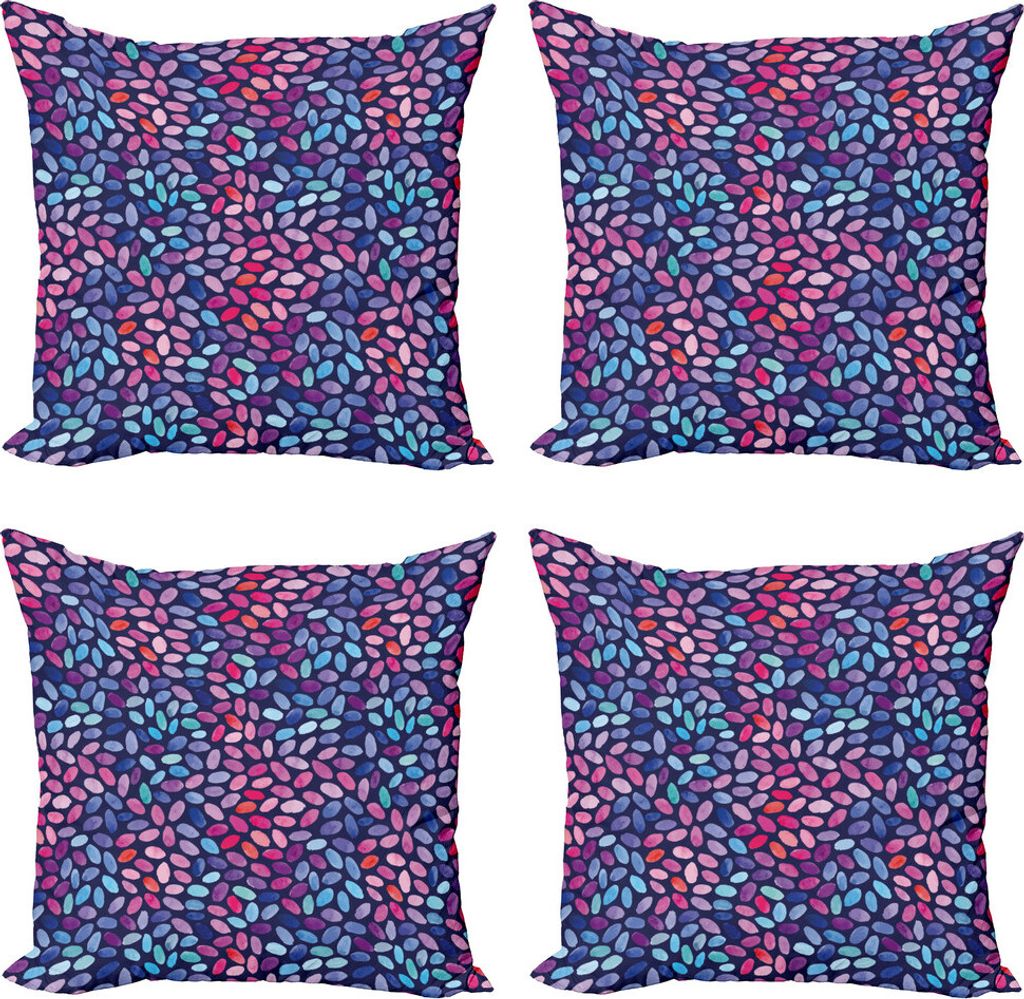 ABAKUHAUS Grunge Kissenbezug Set (4 Stück), Oval Aquarell Spots, Moderner Doppelseitiger Digitaldruck, 45 cm x 45 cm, Violet Blue Multicolor