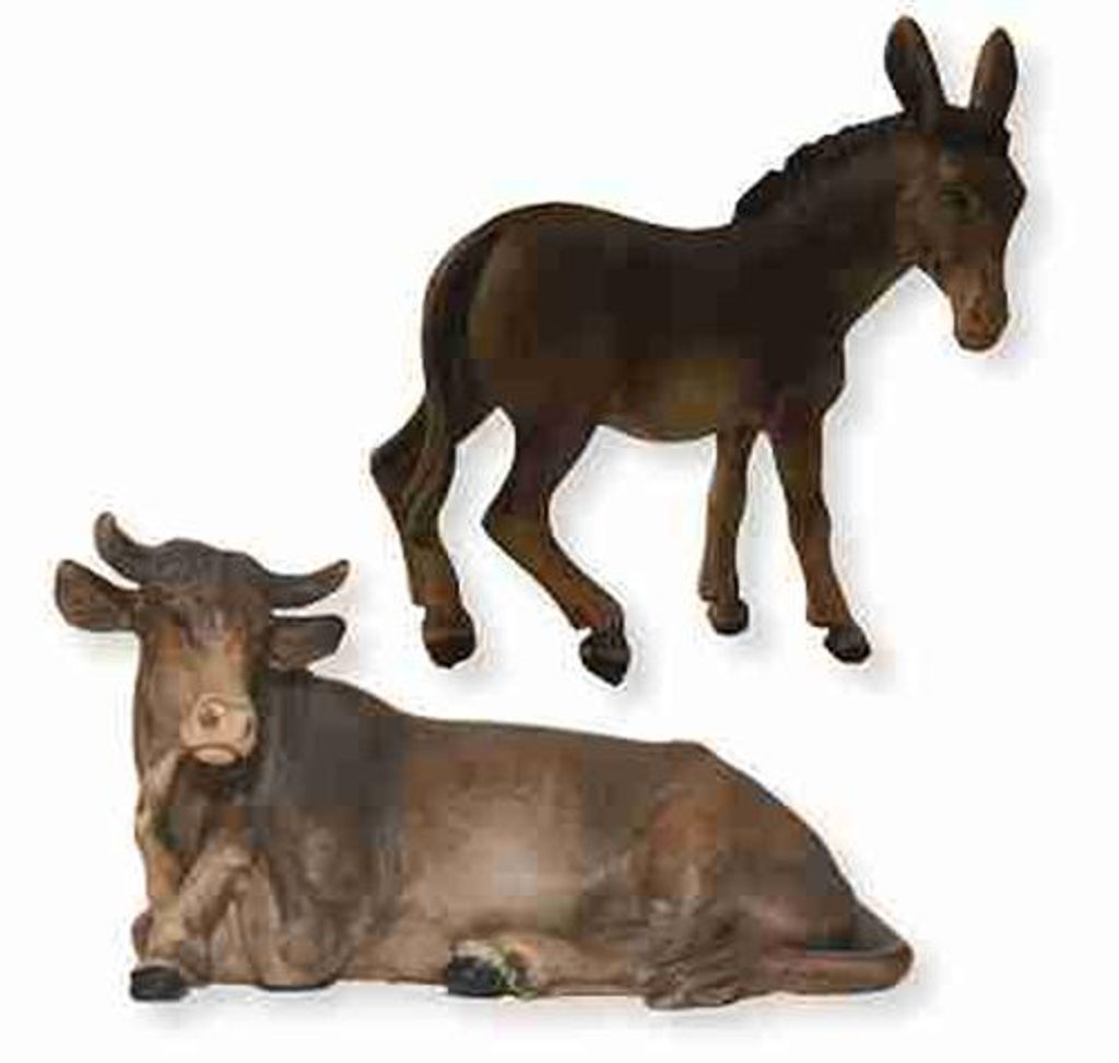 Ochs und Esel für Krippenfiguren Größe 8-9 cm; Krippentiere,Polystone bemalt