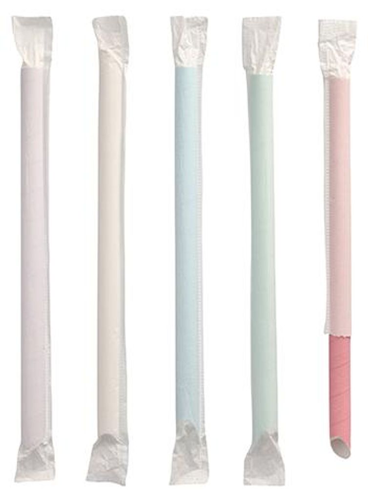 2400x Bubble Tea Papierstrohhalme Ø 12 mm · 20 cm farbig sortiert einzeln gehüllt, einseitig spitz
