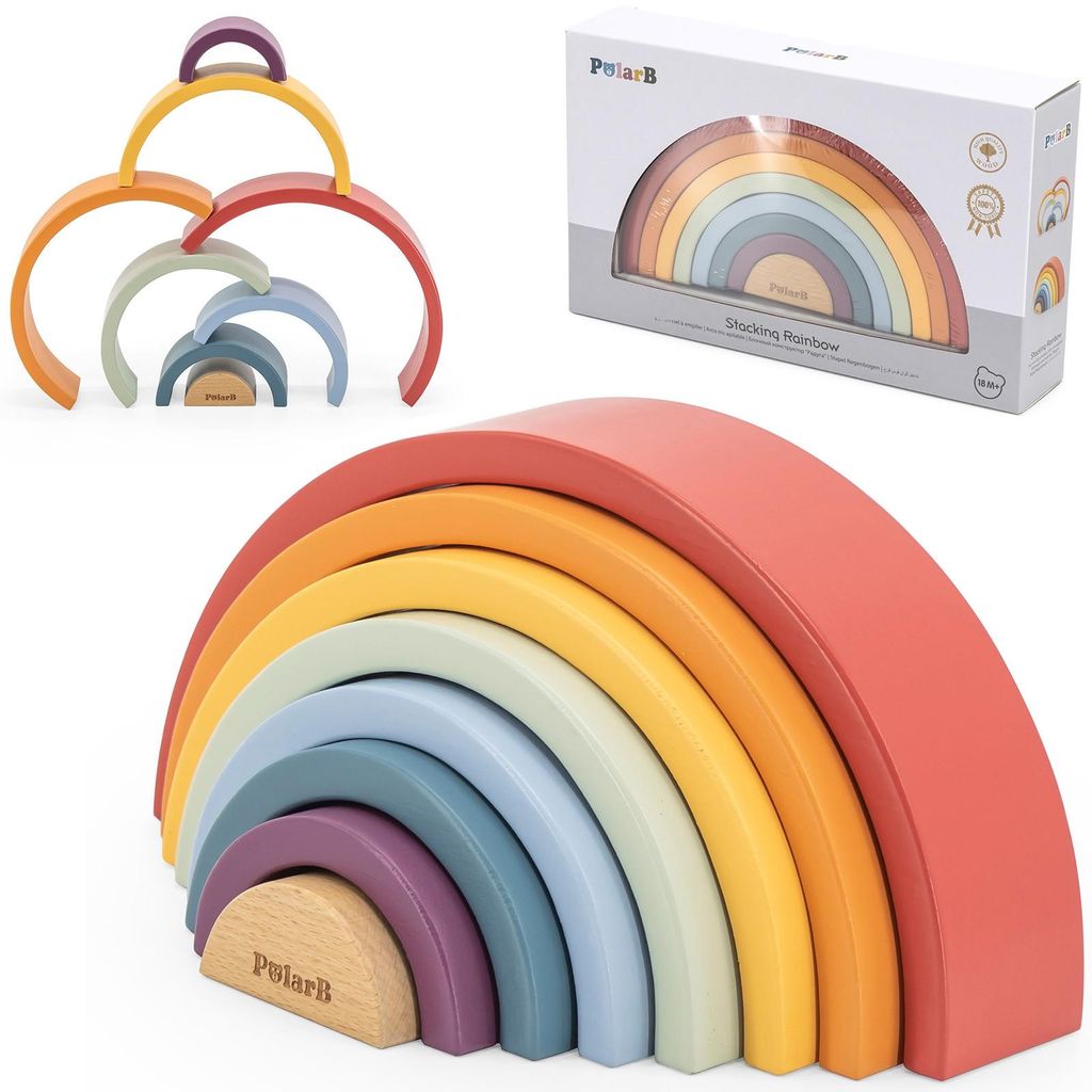 Viga Polarb Holz-Regenbogen-Puzzle, kreative Montessori-Blöcke