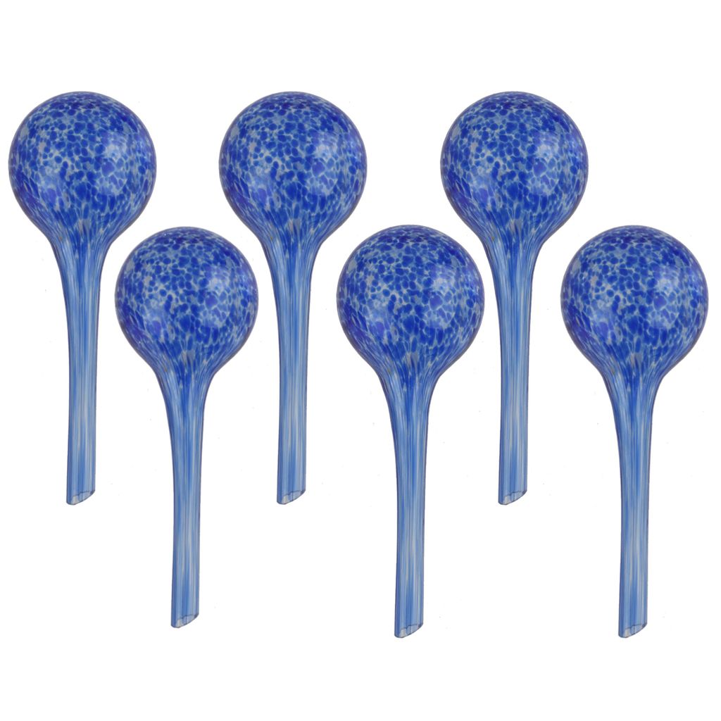 Wasserspender 6 Stück Set aus Glas für Topfpflanzen, Kugel, rund Ø 9 cm Farbe Blau 310 ml modern, häusliche Bedingungen, für töpfe, für blum...