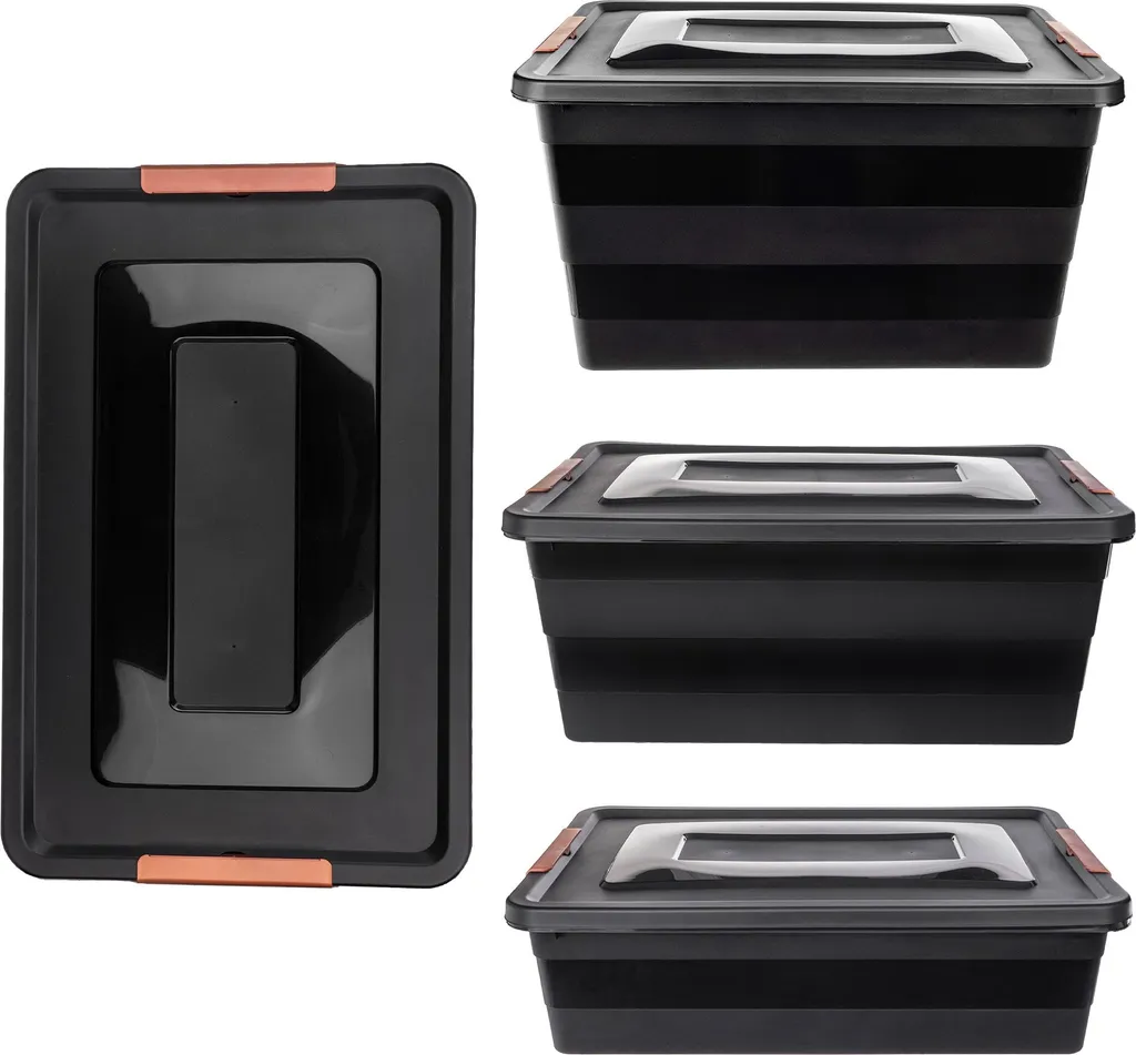 Boîte de rangement en plastique empilable avec couvercle hermétique - 3 pcs