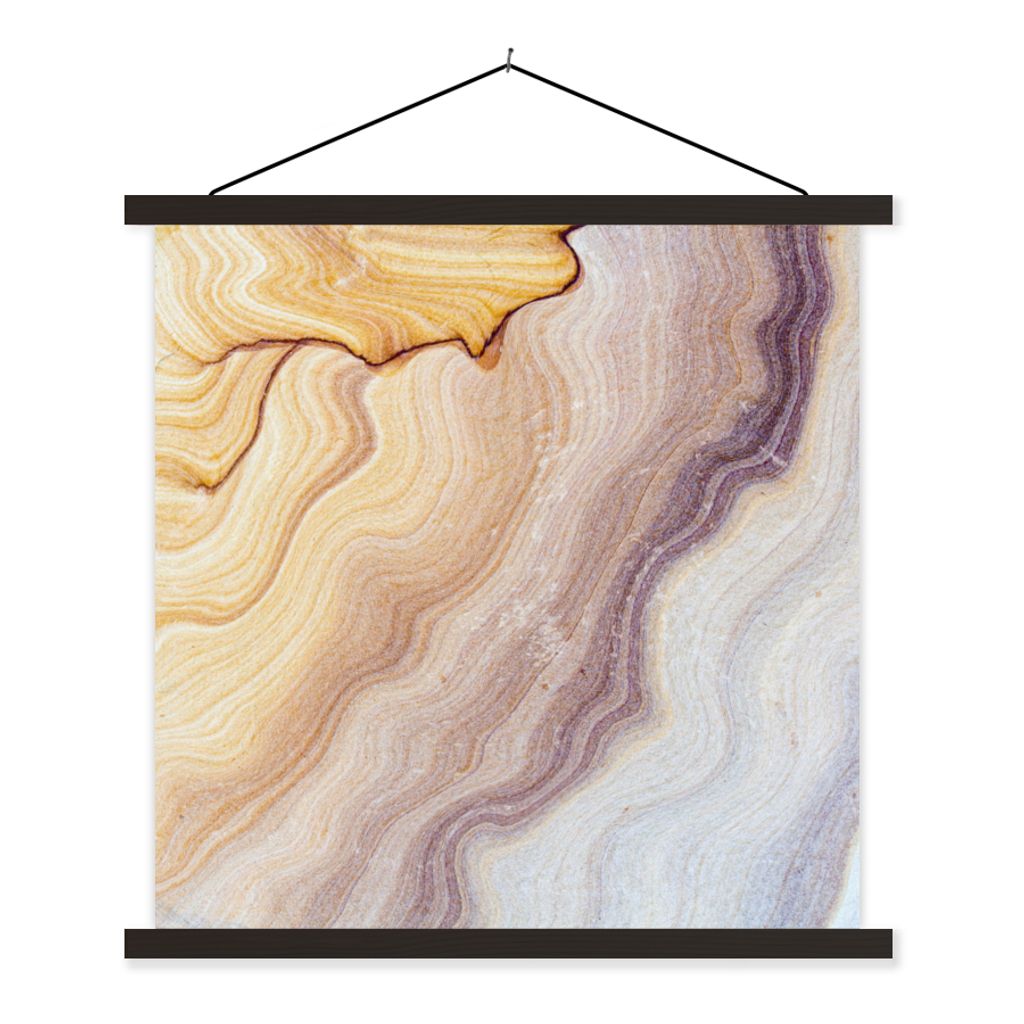 MuchoWow Textilposter Marmor - Textur - Sandstein - Gold - Marmoroptik 120x120 cm mit schwarzem Rahmen - Aufhängungsset
