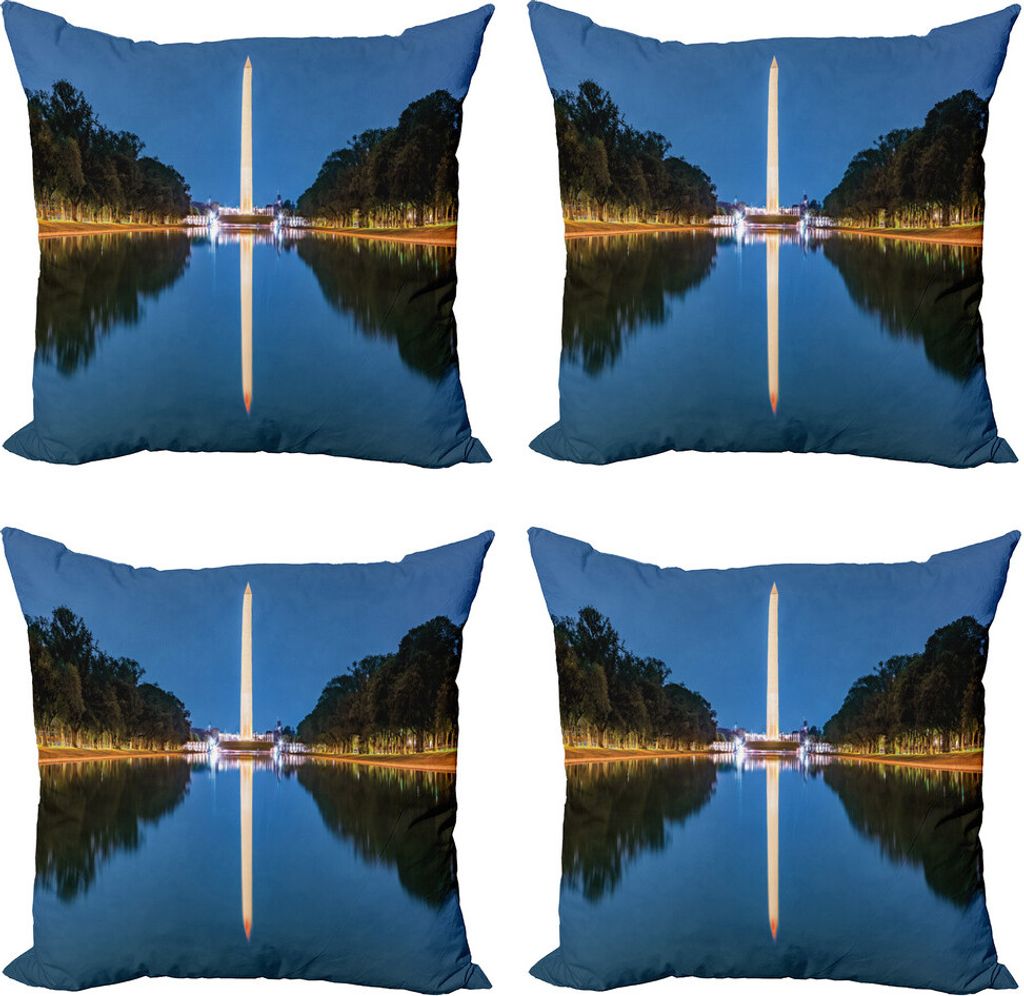 ABAKUHAUS Obelisk Kissenbezug Set (4 Stück), Washington Monument Foto, Moderner Doppelseitiger Digitaldruck, 45 cm x 45 cm, Mehrfarbig