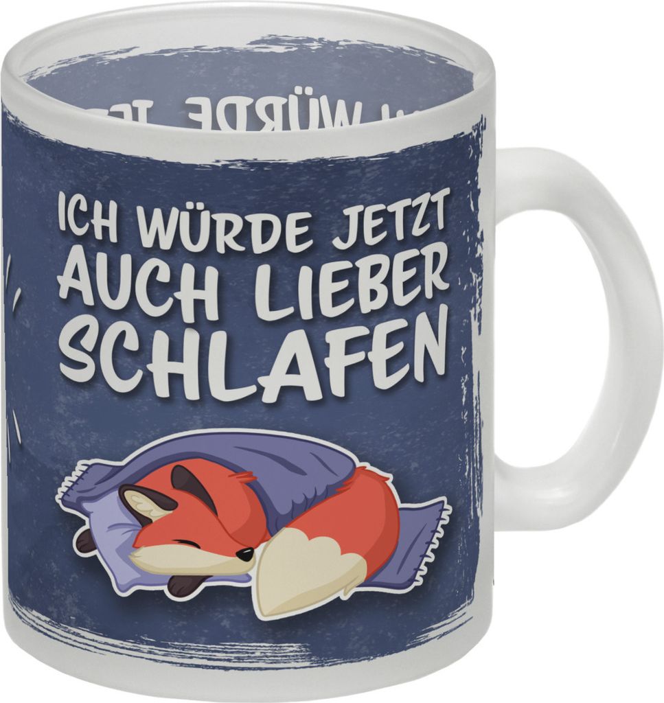 Ich würde jetzt auch lieber schlafen Glas Tasse mit süßem Cartoon Fuchs
