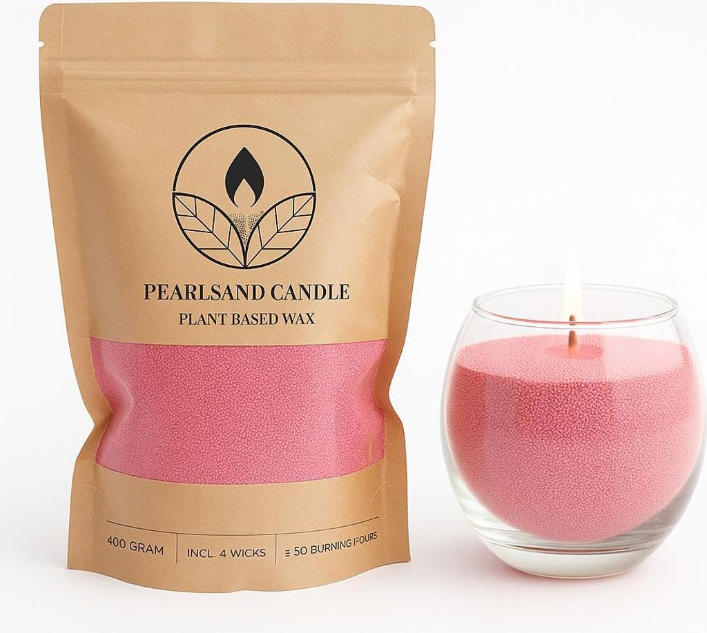 Kerzensand DIY Set 400g – Veganes Wachsgranulat in 7 Farben – Kerzen selber machen mit 4 Dochten, Farbe:Rosa