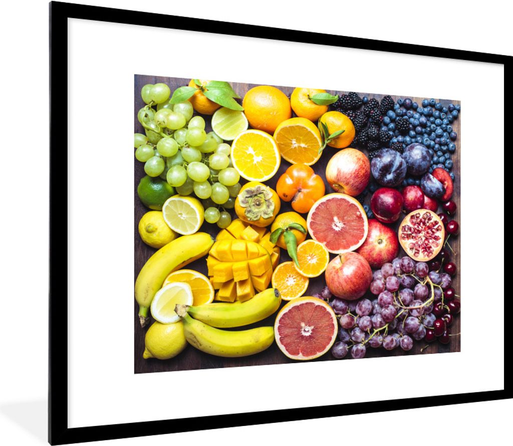 MuchoWow Gerahmtes Poster Obst - Regenbogen - Farben 80x60 cm - Poster mit Schwarzem Bilderrahmen Wandposter Rahmen Foto Bilder - Schlafzimmer-De...