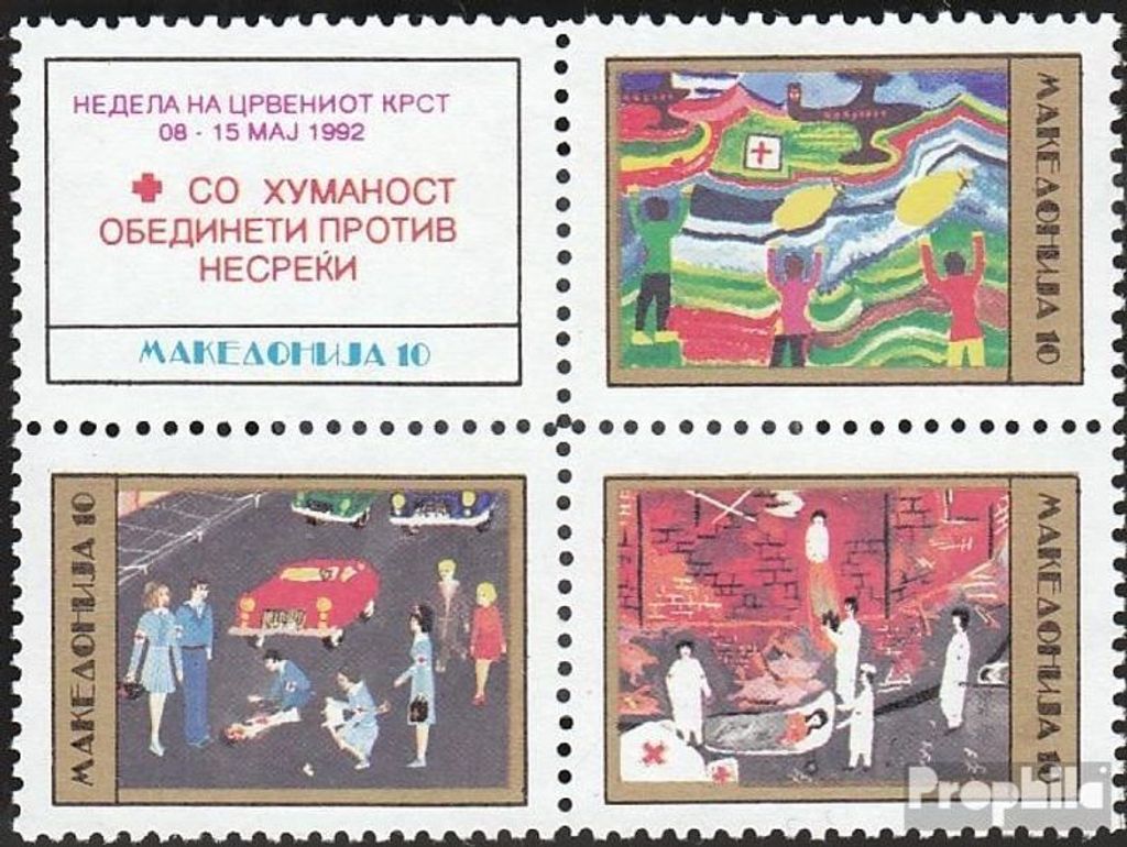 Briefmarken Makedonien 1992 Mi Z11A-Z14A Viererblock (kompl.Ausg.) Zwangszuschlagsmarken postfrisch Rotes Kreuz