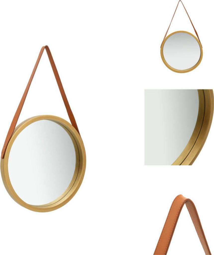 vidaXL Wandspiegel mit Gürtel 50 cm Golden - Spiegel