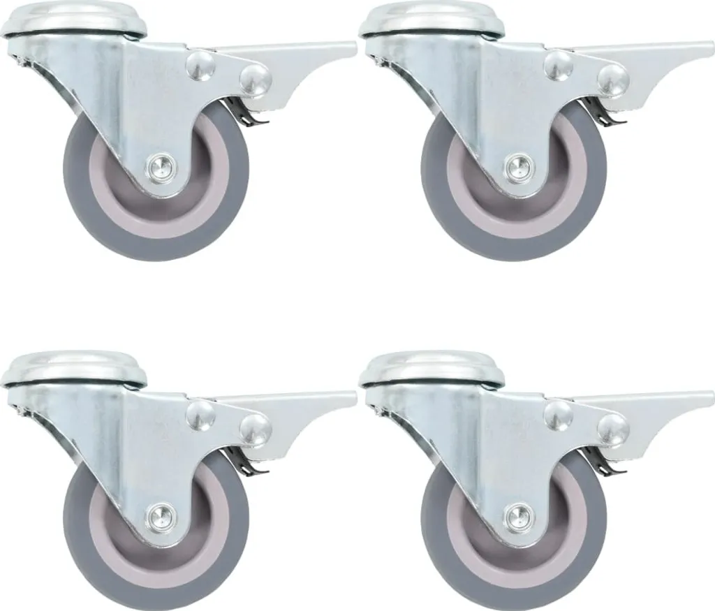 Roulettes pivotantes 50 mm avec trou d'axe et double frein - Lot de 4
