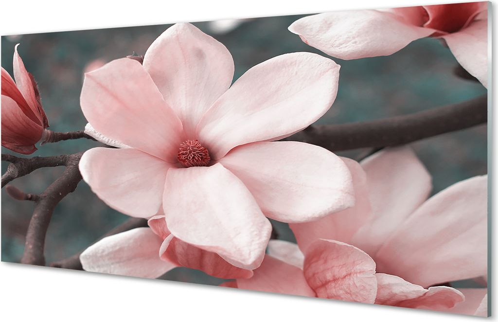 Glasbilder 140x70 Wandkunst pinke Blumen