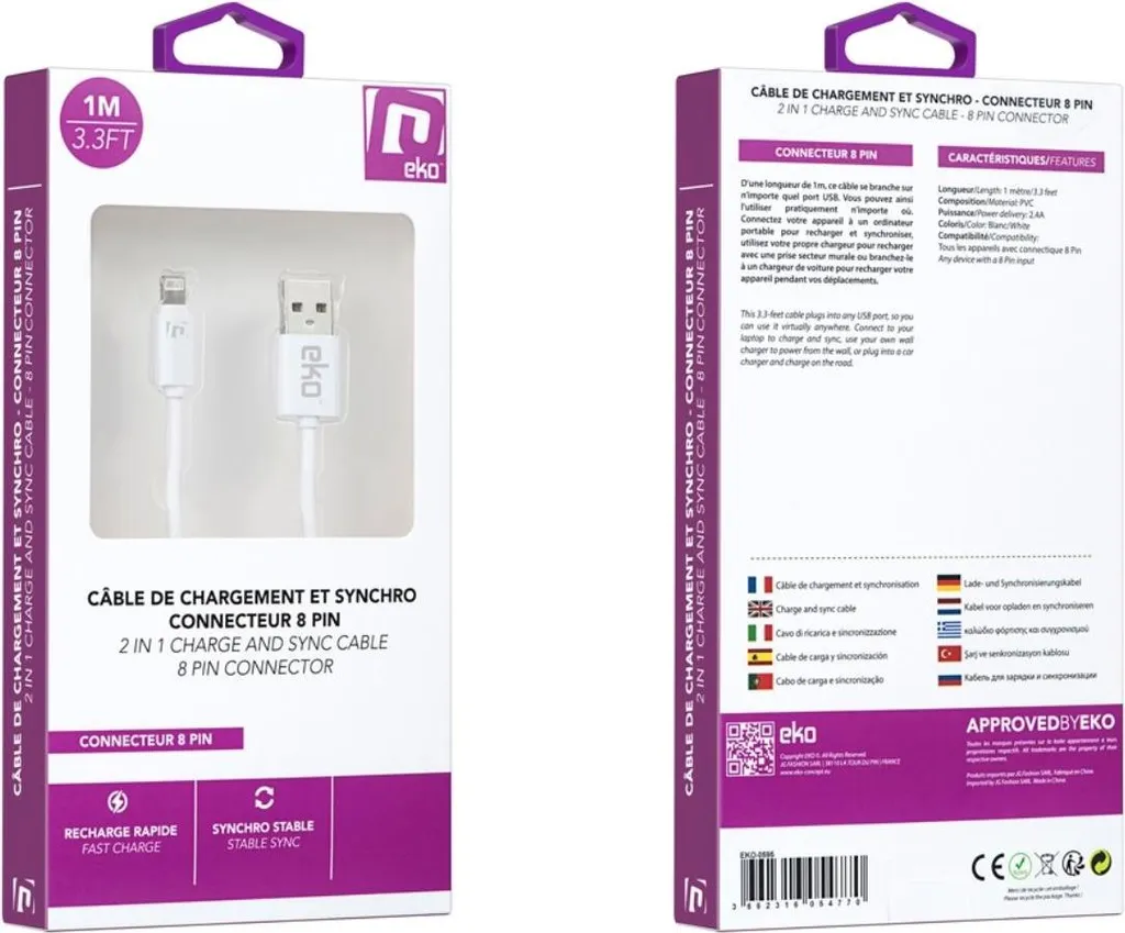 Cavo Lightning EKO 1m Bianco 2.4A: Sincronizzazione e Carica Rapida - 3