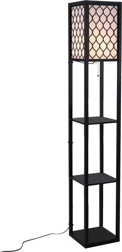 HOMCOM Stehleuchte Stehlampe mit Regalen Innenbeleuchtung E27 bis 40W für Wohn-/Schlafzimmer Holz Schwarz 26 x 26 x 160 cm