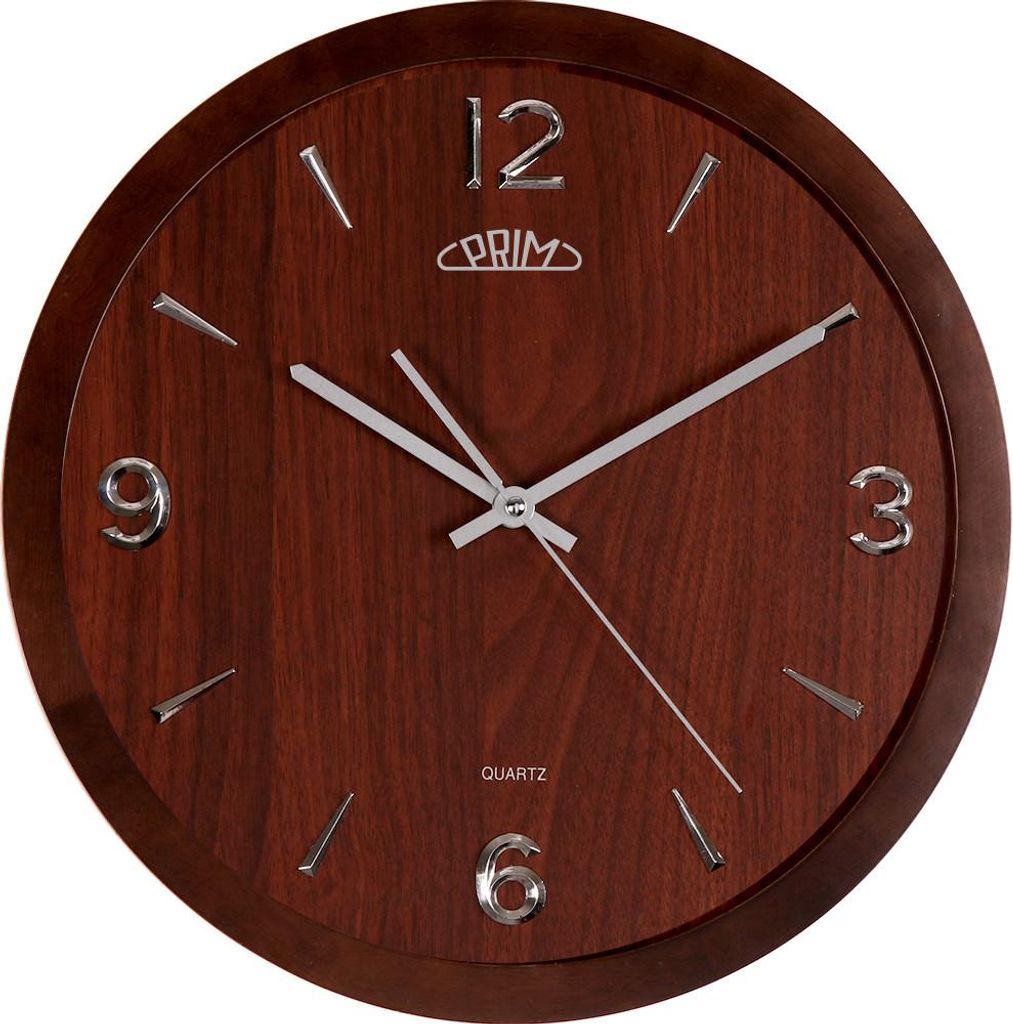 PRIM Wood Style Wanduhr Holz 3D-Zahlen Dunkelbraun 36 cm Produktbild 