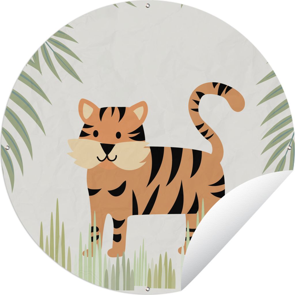 MuchoWow Gartenposter Outdoor-Poster Rund Illustration eines Tigers im Dschungel Ø 150 cm Gartendeko Rundes Poster draußen