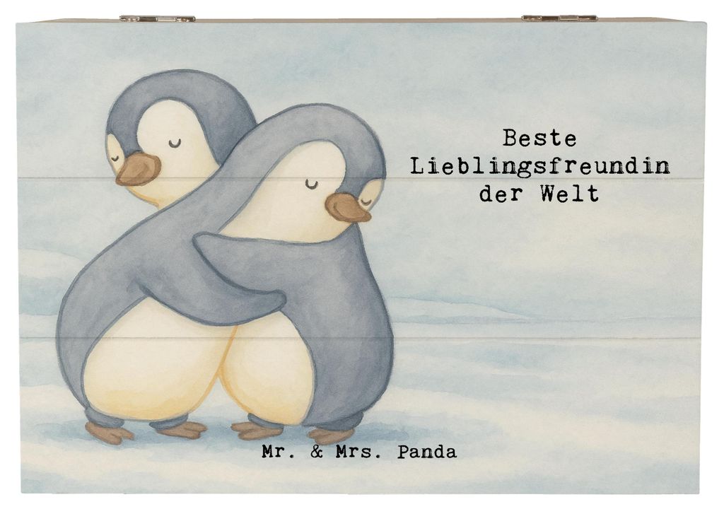Mr. & Mrs. Panda Holzkiste Pinguin Beste Lieblingsfreundin der Welt Design 22 x 15 cm - Weiß - Geschenk, fotobox, mit Deckel, Lieblingsmensch, Lov...