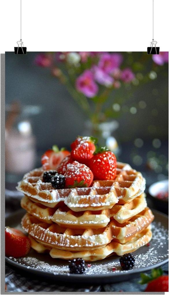 Erdbeerpfannkuchen Poster - Pfannkuchen Poster - Essen Poster - Frühstück Poster - 61x91cm - Perfekt zum Einrahmen