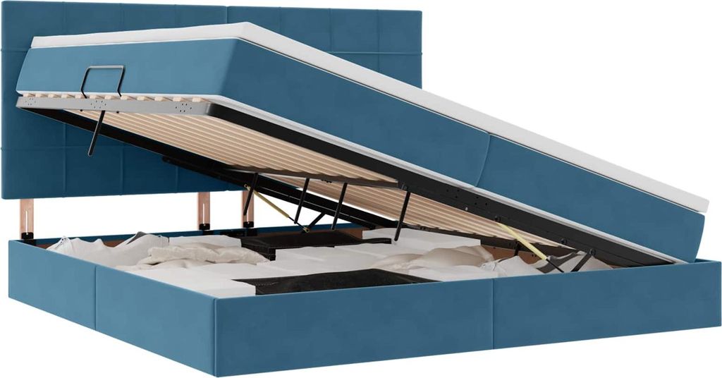 Aufbewahrungsbett mit Matratze Dunkelblau 200 x 200 cm Samt