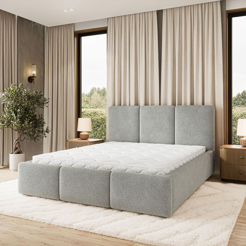 Masseno Polsterbett MORENA Q 120x200 cm, Polsterbett mit Bettkästen - Hellgrau, QUELLE 83
