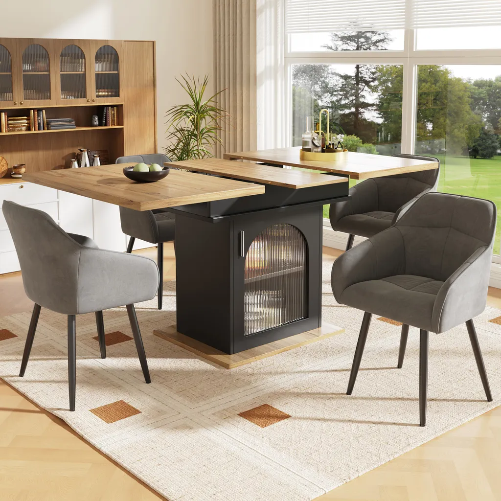 Table rectangulaire extensible noire avec armoire de stockage intégrée