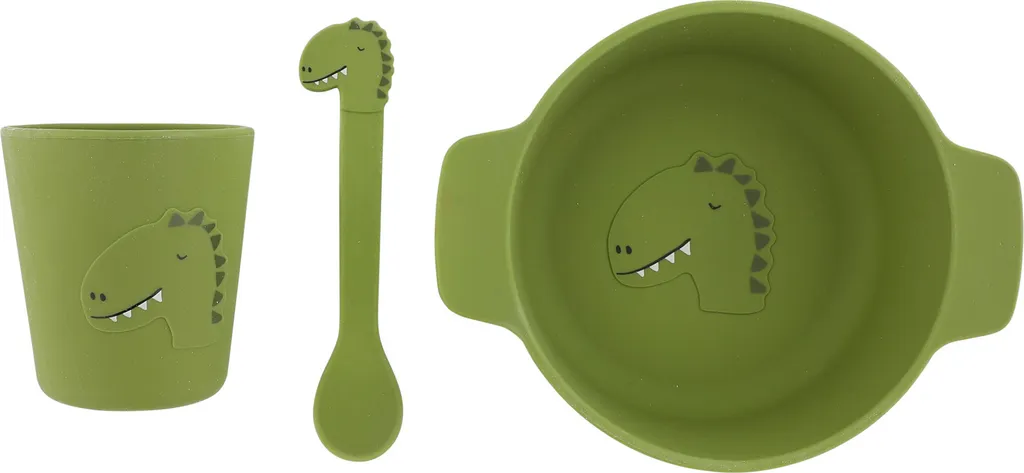 Trixie Baby Eetset Siliconen Mr. Dino - Coffret Repas Bébé Complet Vert
