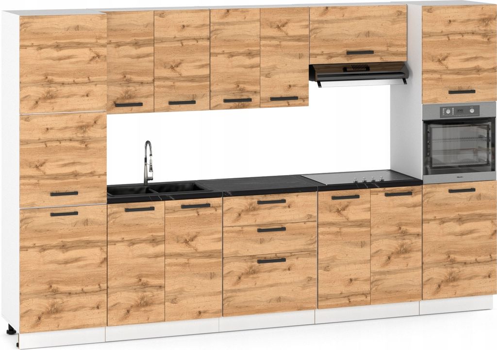 ULWEHOME Küchenmöbel Küchenmöbel-Set „Milan“ 320 cm | Unterschrank - Arbeitsplatte - Backofenschrank - Vorratsschrank - Regal | Eiche Wotan...