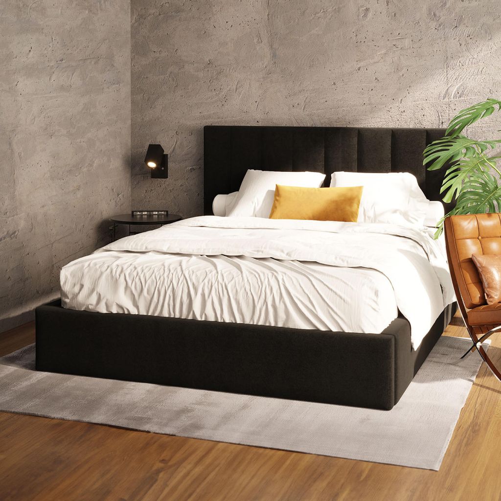 FDM Bett Kaja Paris 120x200 cm Polsterbett mit Lattenrost aus Metall Bettkasten Stauraumbett Samt black