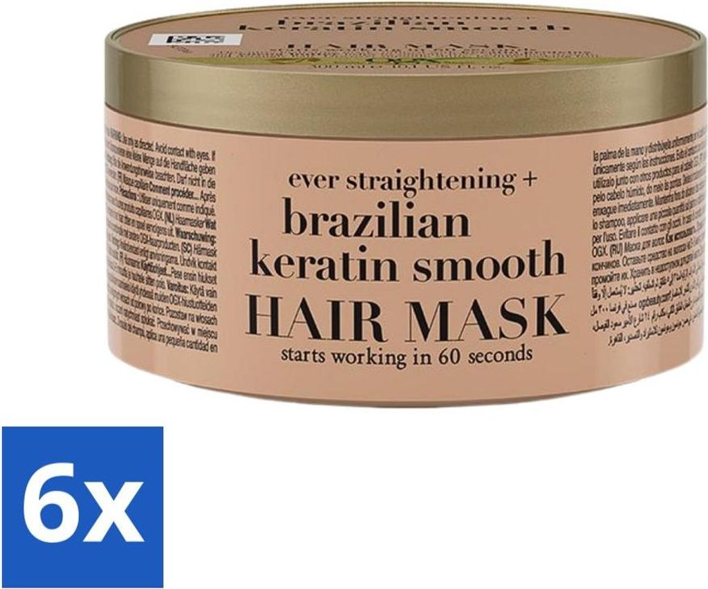 OGX Brazilian Keratin Smooth Hair Mask – Reparatur & Glanz – Für seidiges Haar – 300 ml - Vorteilspack - 6 Stücke